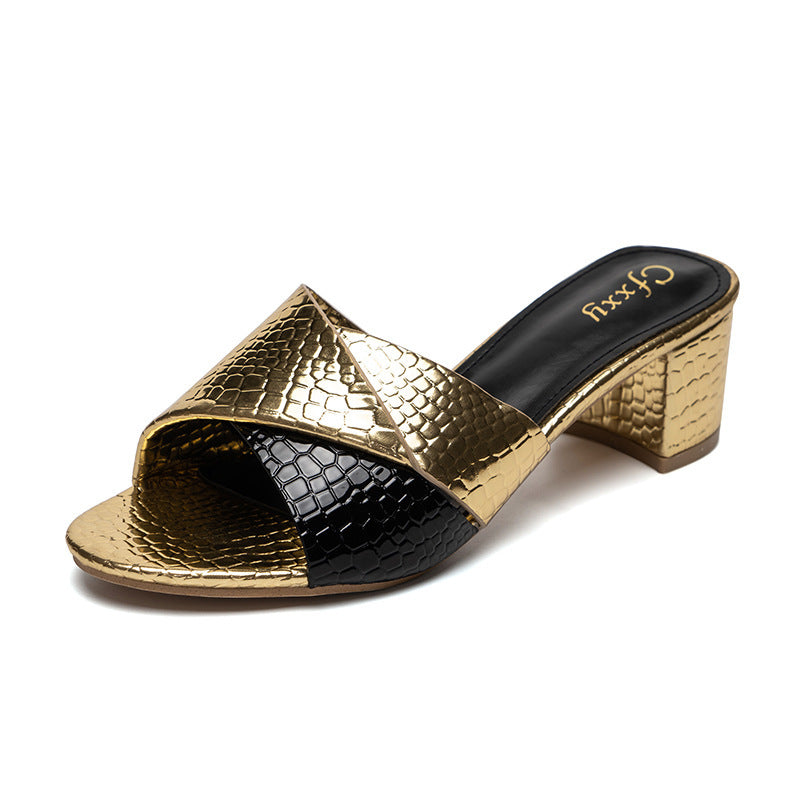 Womens Fashion High Heel Sandals Black Silver 6 to 8 cm