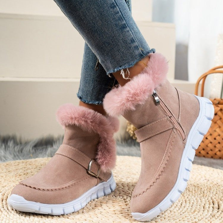 Winter Warm Snow Boots Plush Ankle Boots With Buckle Design
