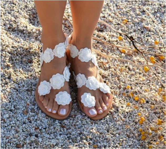 Women Summer Pu Flower Sandals Flat Ankle Strap Large Size