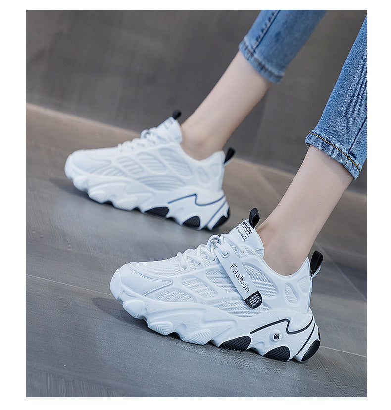 Womens Mesh Upper Chunky Sole Sneakers Round Toe Dad Shoes