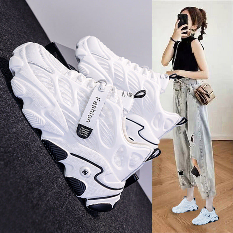 Womens Mesh Upper Chunky Sole Sneakers Round Toe Dad Shoes