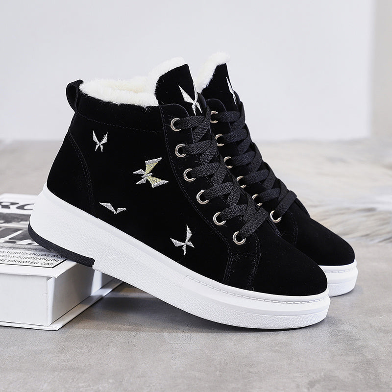 Velvet High Top Panel Sneakers For Women With Suede Upper