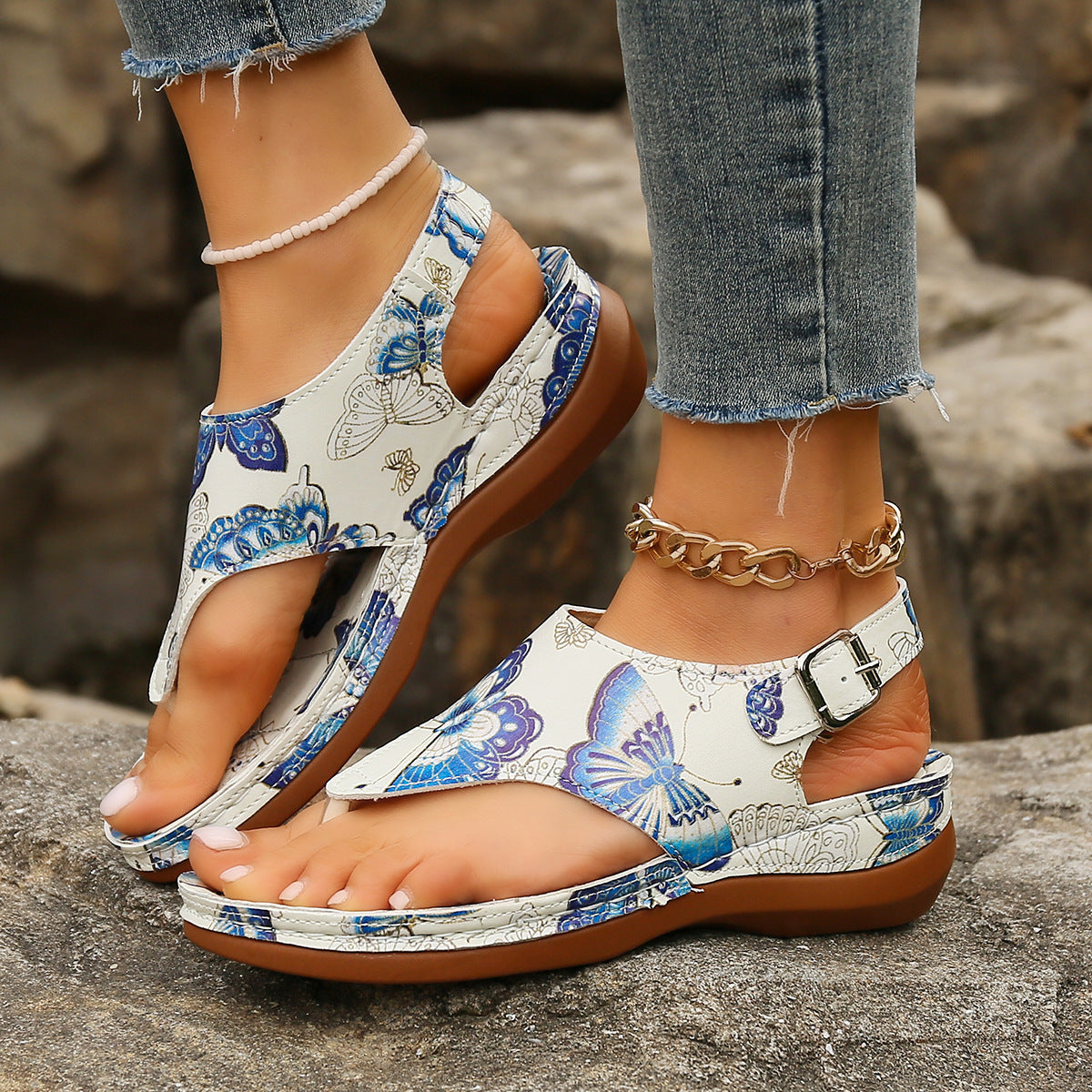 Womens Fashion Casual Flower Back Buckle Wedge Sandals