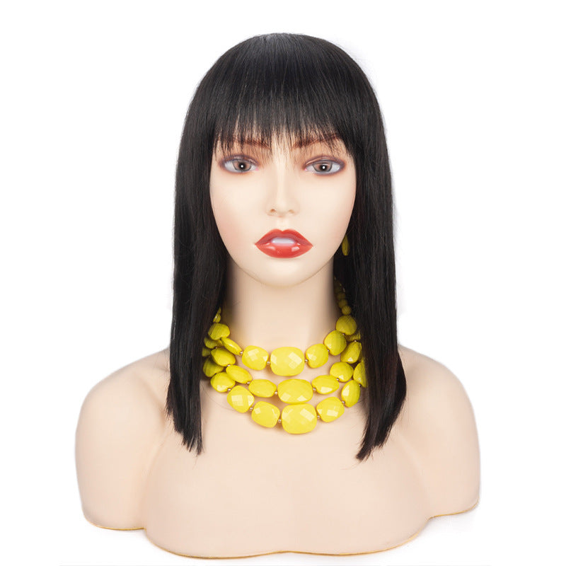 Women's Hand Cranked Real Hair Wavy Wig Headdress Deluxe