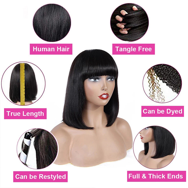 Women's Hand Cranked Real Hair Wavy Wig Headdress Deluxe