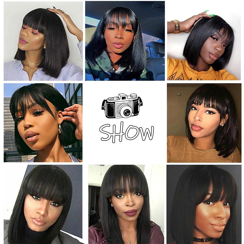 Women's Hand Cranked Real Hair Wavy Wig Headdress Deluxe