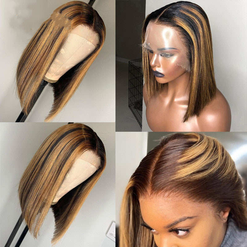 Shun Fat Headgear Highlight Straight Premium Real Hair Wig