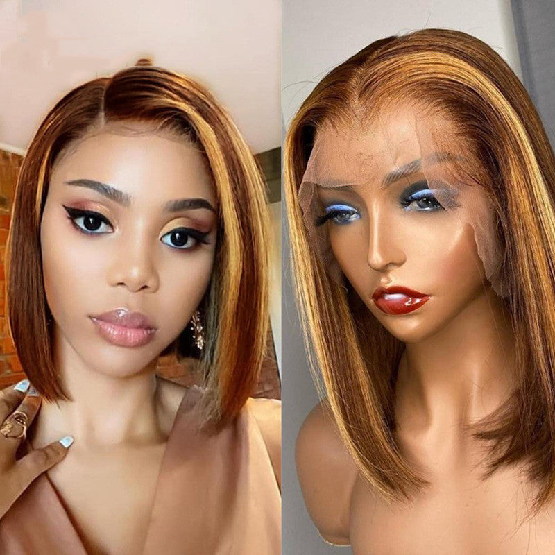 Shun Fat Headgear Highlight Straight Premium Real Hair Wig