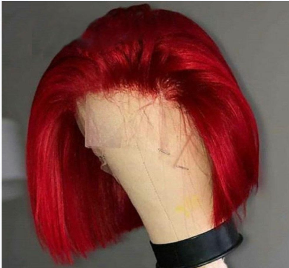 Partially Divided Big Red Bob Short Hair Wig for Women