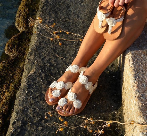 Women Summer Pu Flower Sandals Flat Ankle Strap Large Size