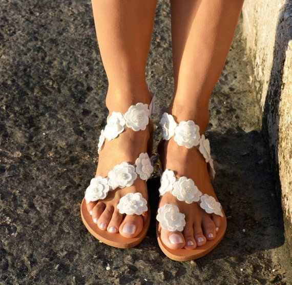 Women Summer Pu Flower Sandals Flat Ankle Strap Large Size