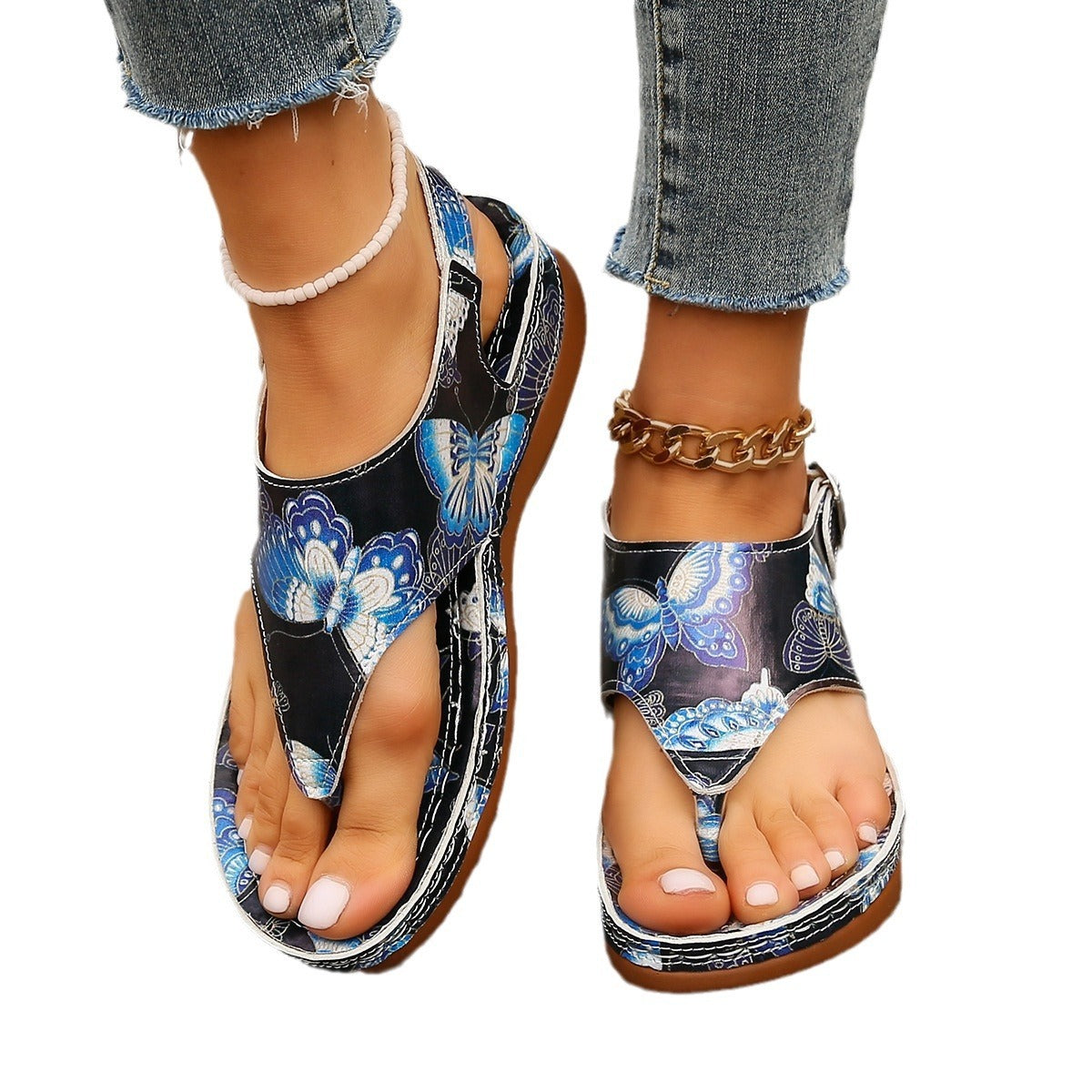 Womens Fashion Casual Flower Back Buckle Wedge Sandals