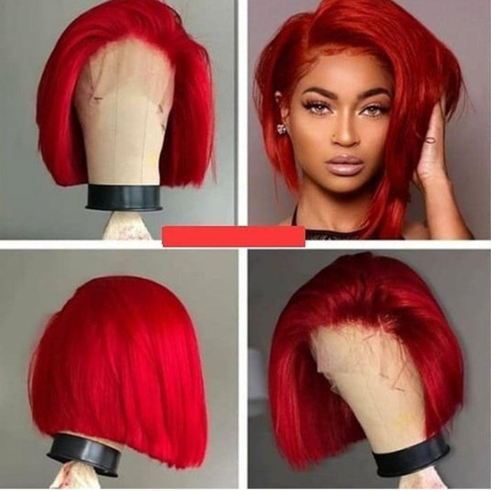 Partially Divided Big Red Bob Short Hair Wig for Women