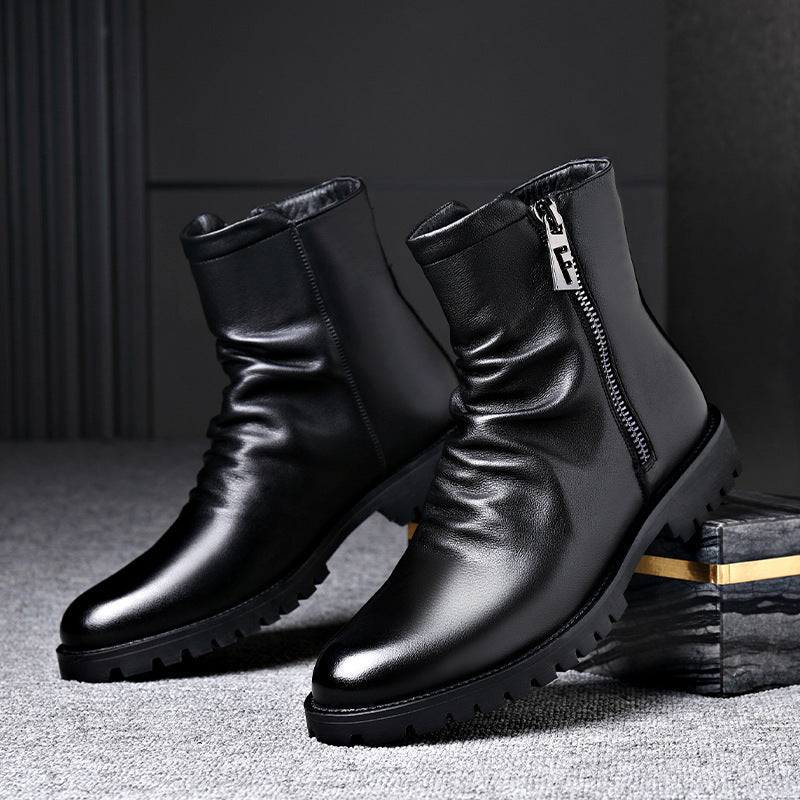 Autumn Winter British Mens Leather High Top Zipper Boots