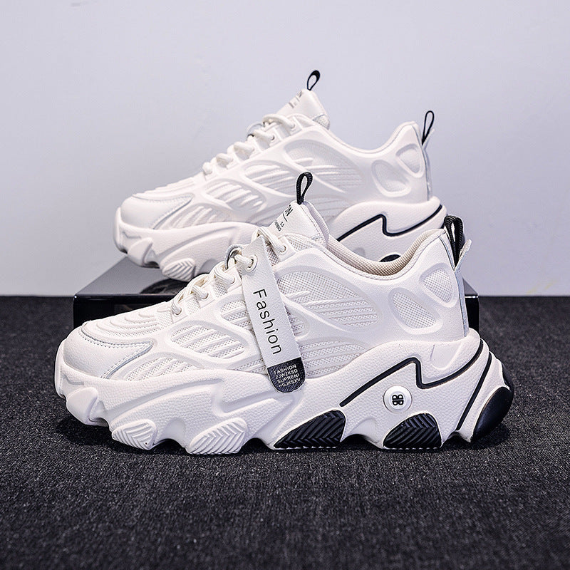 Womens Mesh Upper Chunky Sole Sneakers Round Toe Dad Shoes