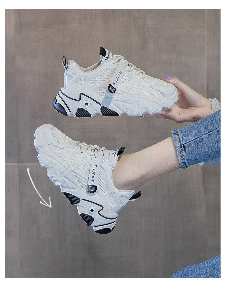 Womens Mesh Upper Chunky Sole Sneakers Round Toe Dad Shoes