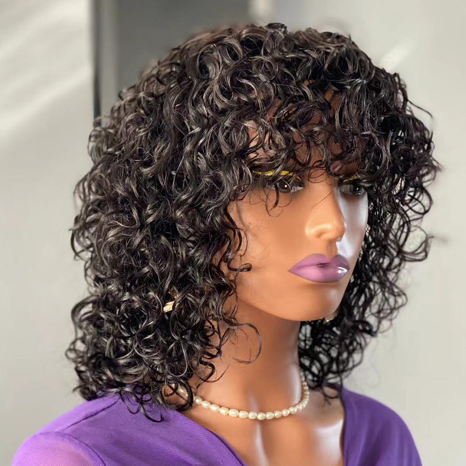 Water Wave Fringe Human Hair Wigs With Bangs Natural Look