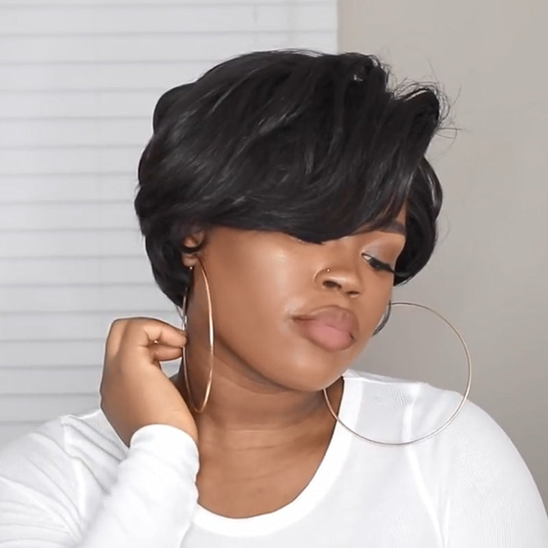 Black Bob Micro Curl Short Hair Wig For Everyday Wear