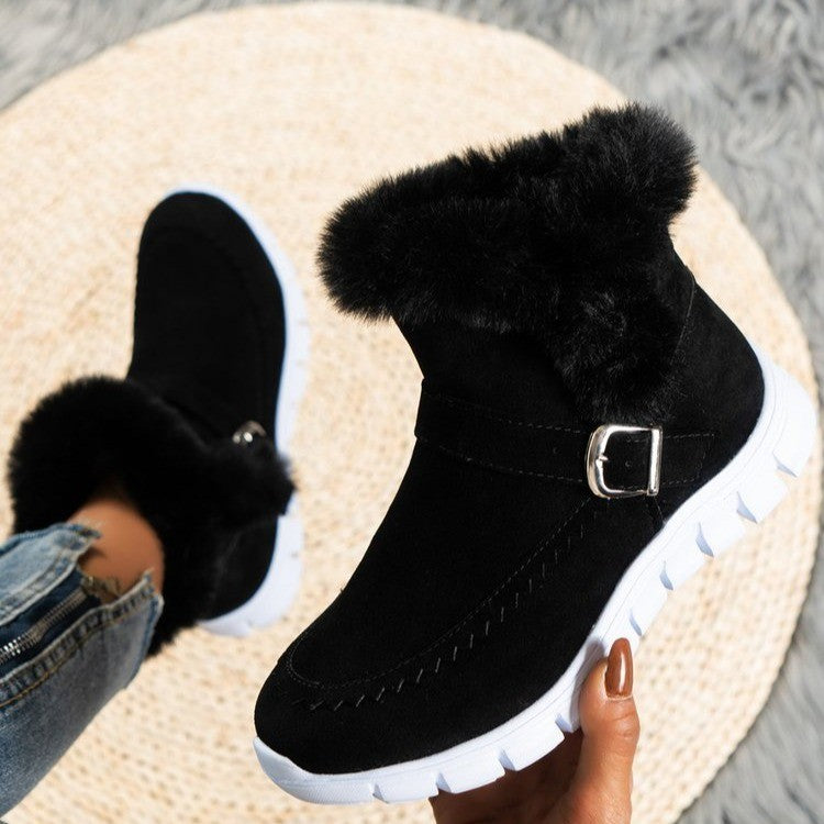 Winter Warm Snow Boots Plush Ankle Boots With Buckle Design