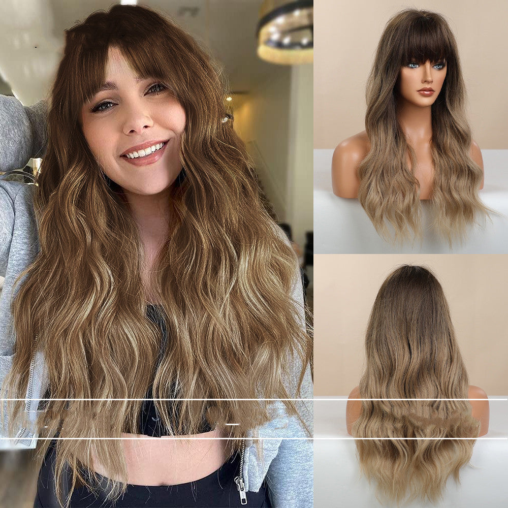 Air Bangs Big Wave Long Curly Hair Silky Gradient Wig