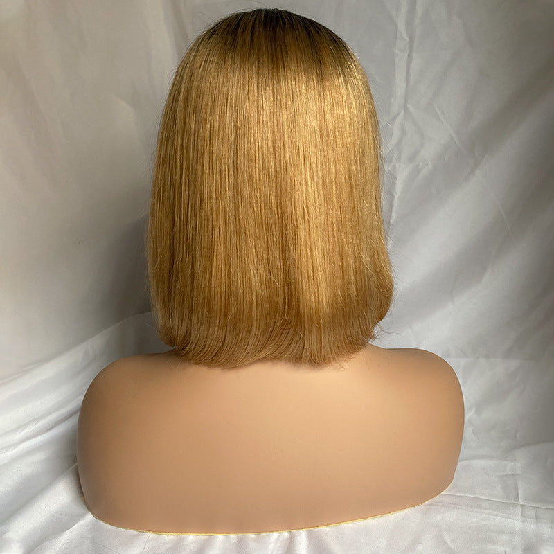 Color Bob Real Hair Headgear Wig For Natural Look Everyday