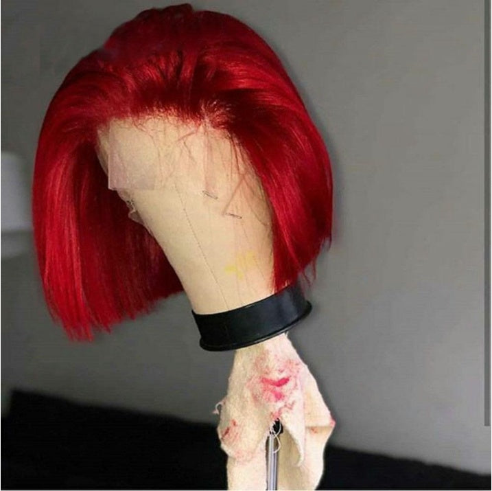 Partially Divided Big Red Bob Short Hair Wig for Women