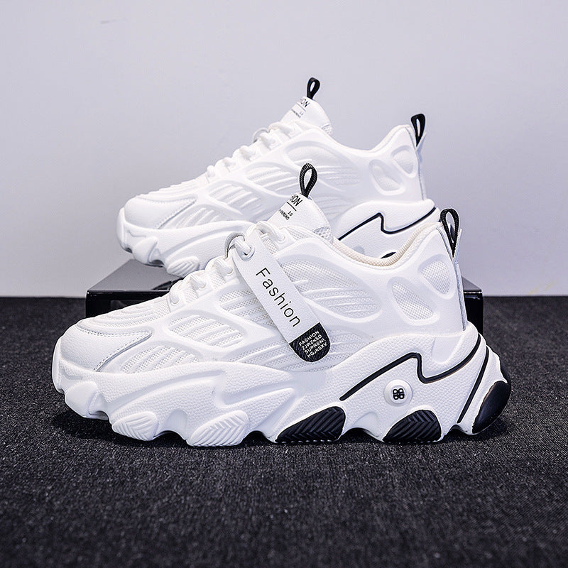 Womens Mesh Upper Chunky Sole Sneakers Round Toe Dad Shoes