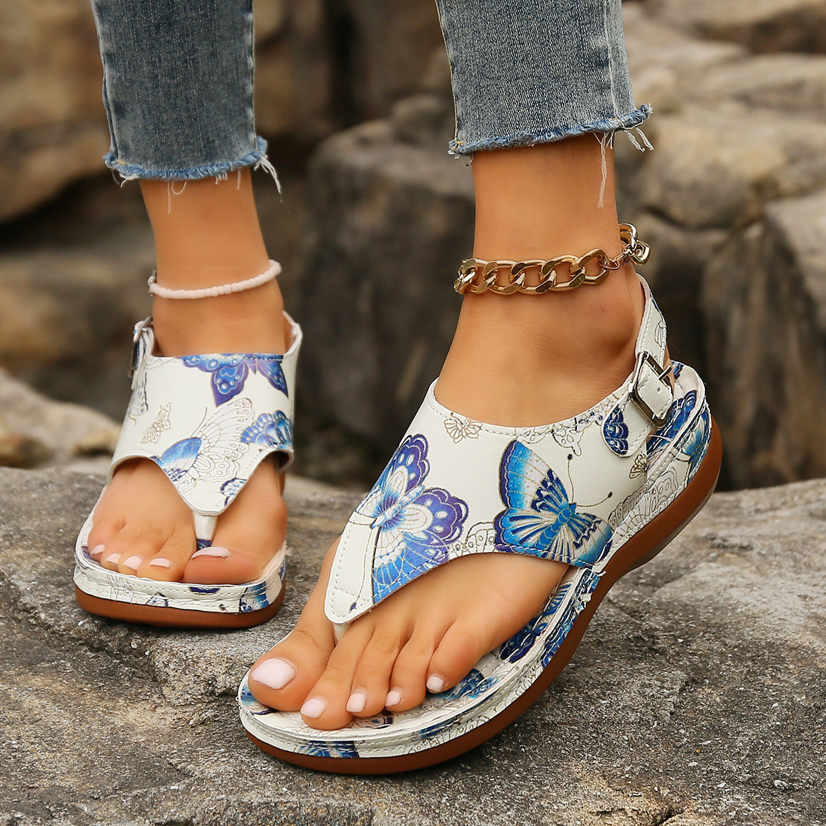 Womens Fashion Casual Flower Back Buckle Wedge Sandals