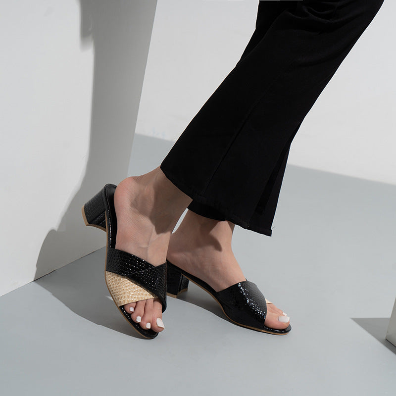 Womens Fashion High Heel Sandals Black Silver 6 to 8 cm
