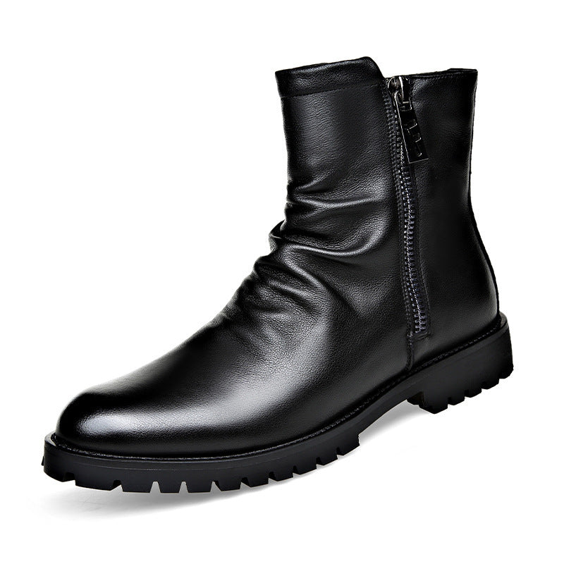 Autumn Winter British Mens Leather High Top Zipper Boots