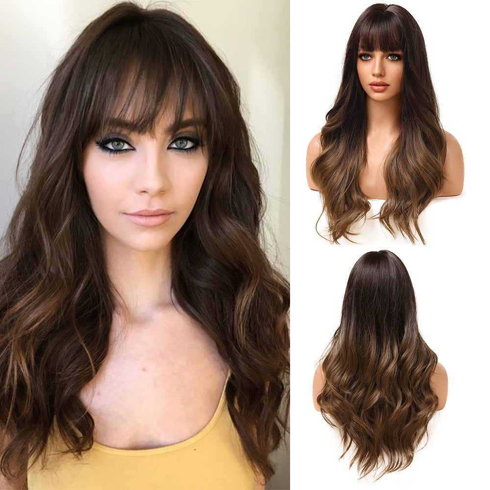 Air Bangs Big Wave Long Curly Hair Silky Gradient Wig