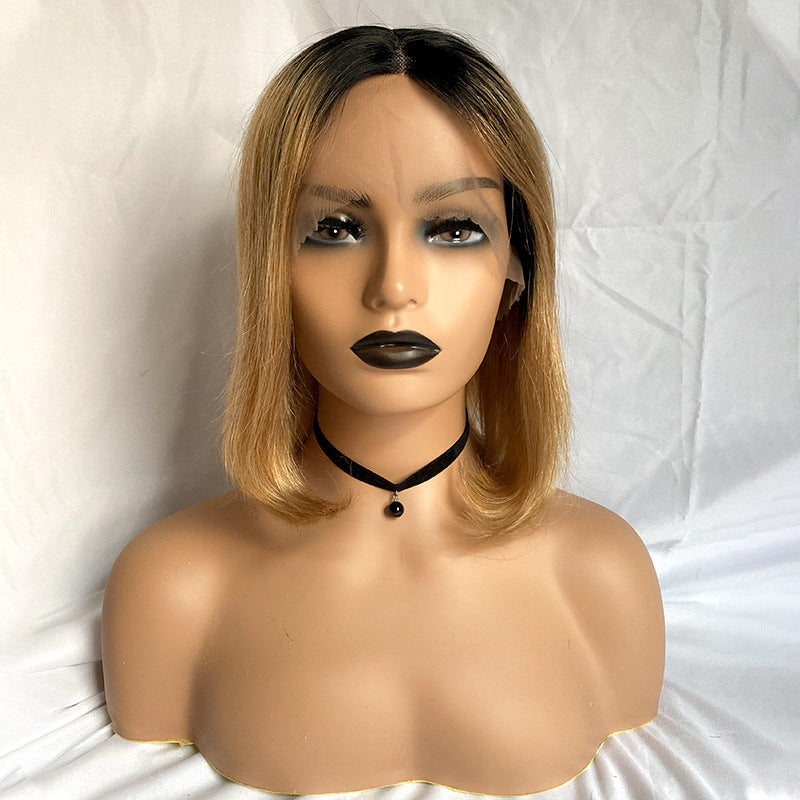 Color Bob Real Hair Headgear Wig For Natural Look Everyday