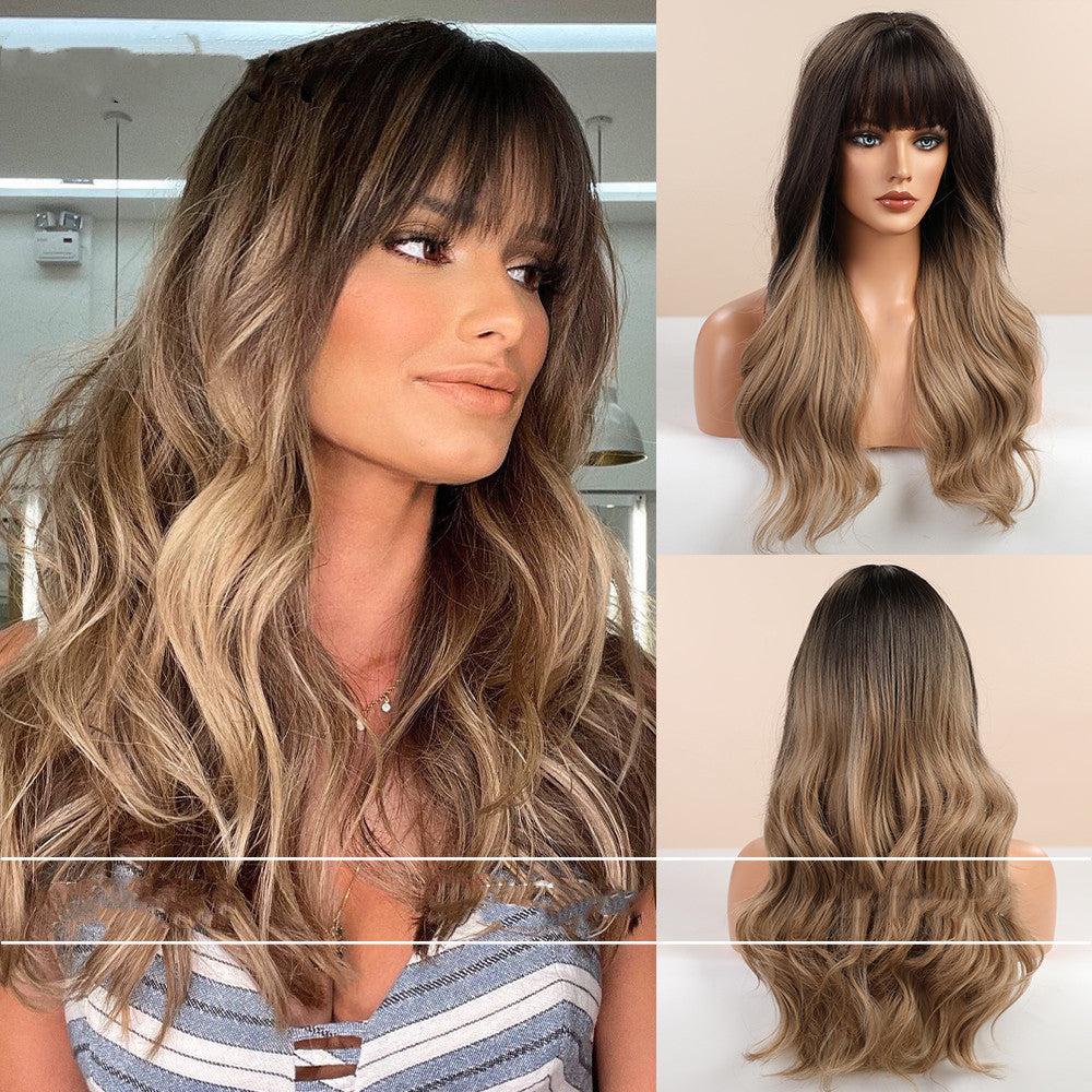 Air Bangs Big Wave Long Curly Hair Silky Gradient Wig