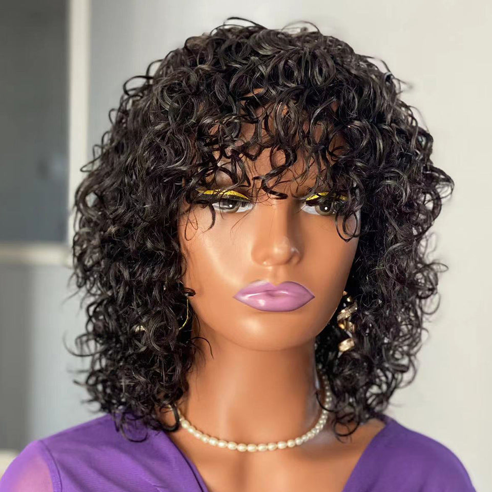 Water Wave Fringe Human Hair Wigs With Bangs Natural Look