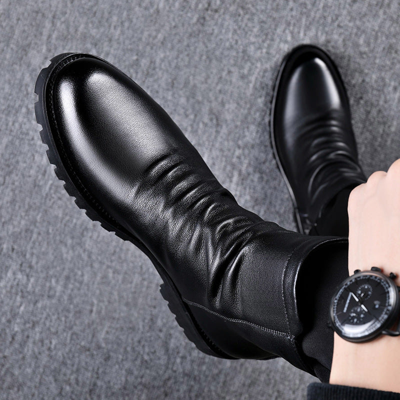 Autumn Winter British Mens Leather High Top Zipper Boots