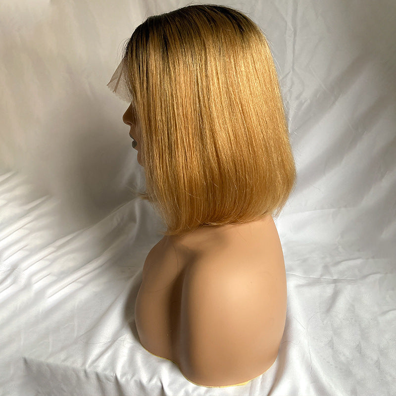 Color Bob Real Hair Headgear Wig For Natural Look Everyday