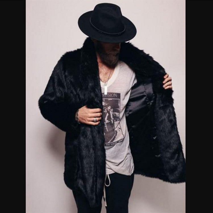 Mink-like Mid-length Men's Lapel Imitation Fur Overcoat