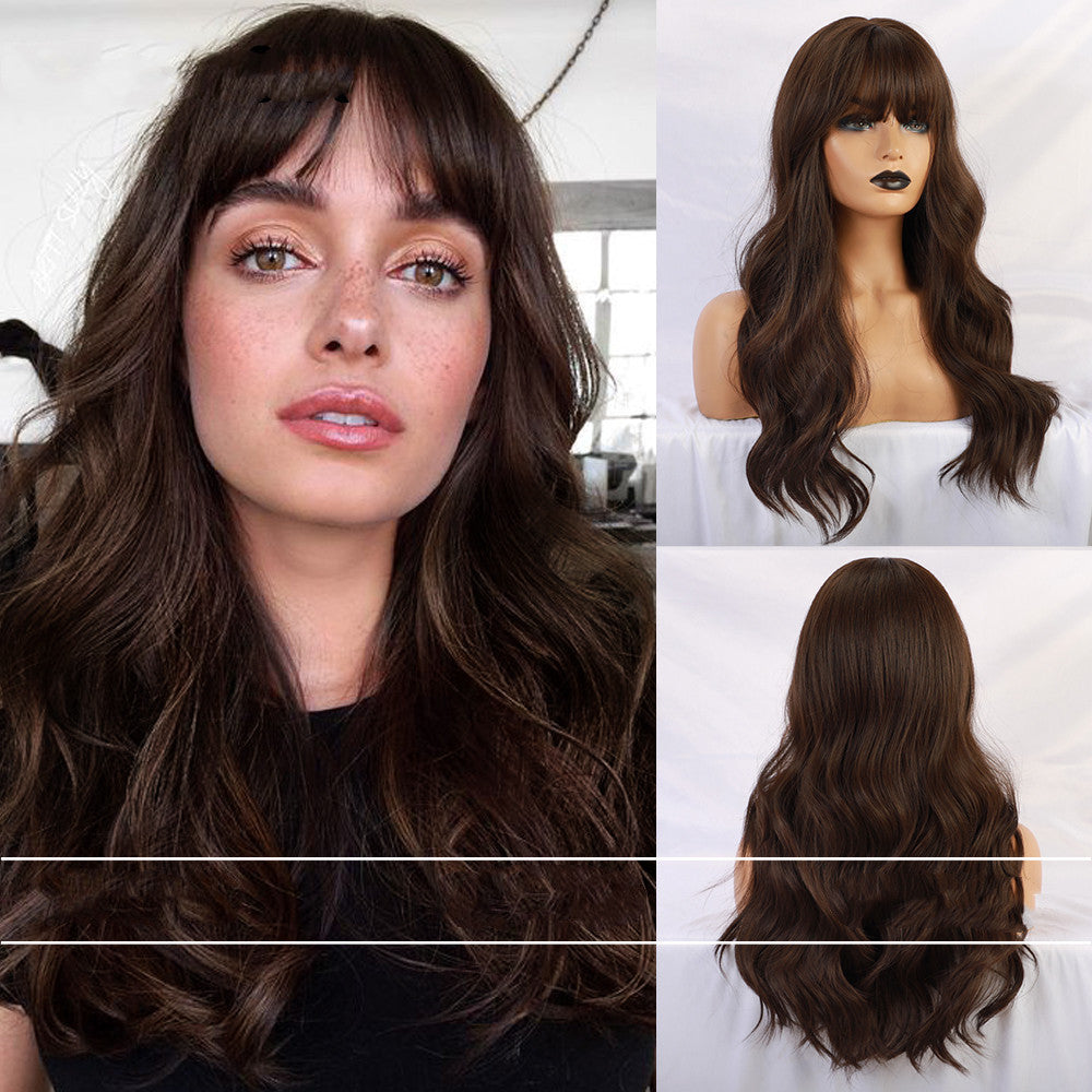 Air Bangs Big Wave Long Curly Hair Silky Gradient Wig