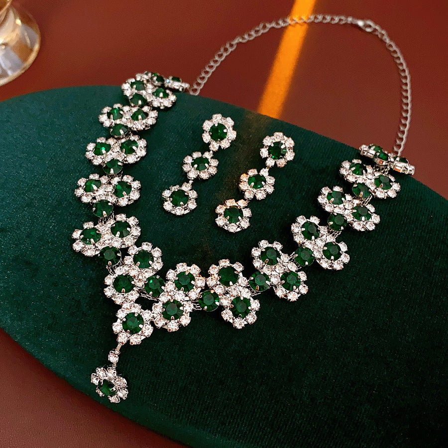 Diamond SUNFLOWER Eardrops Stud Earrings Necklace Light Luxury Fashion All-match High Sense