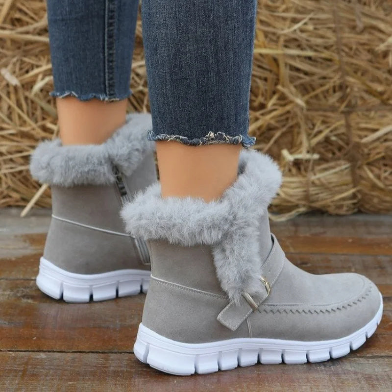 Winter Warm Snow Boots Plush Ankle Boots With Buckle Design