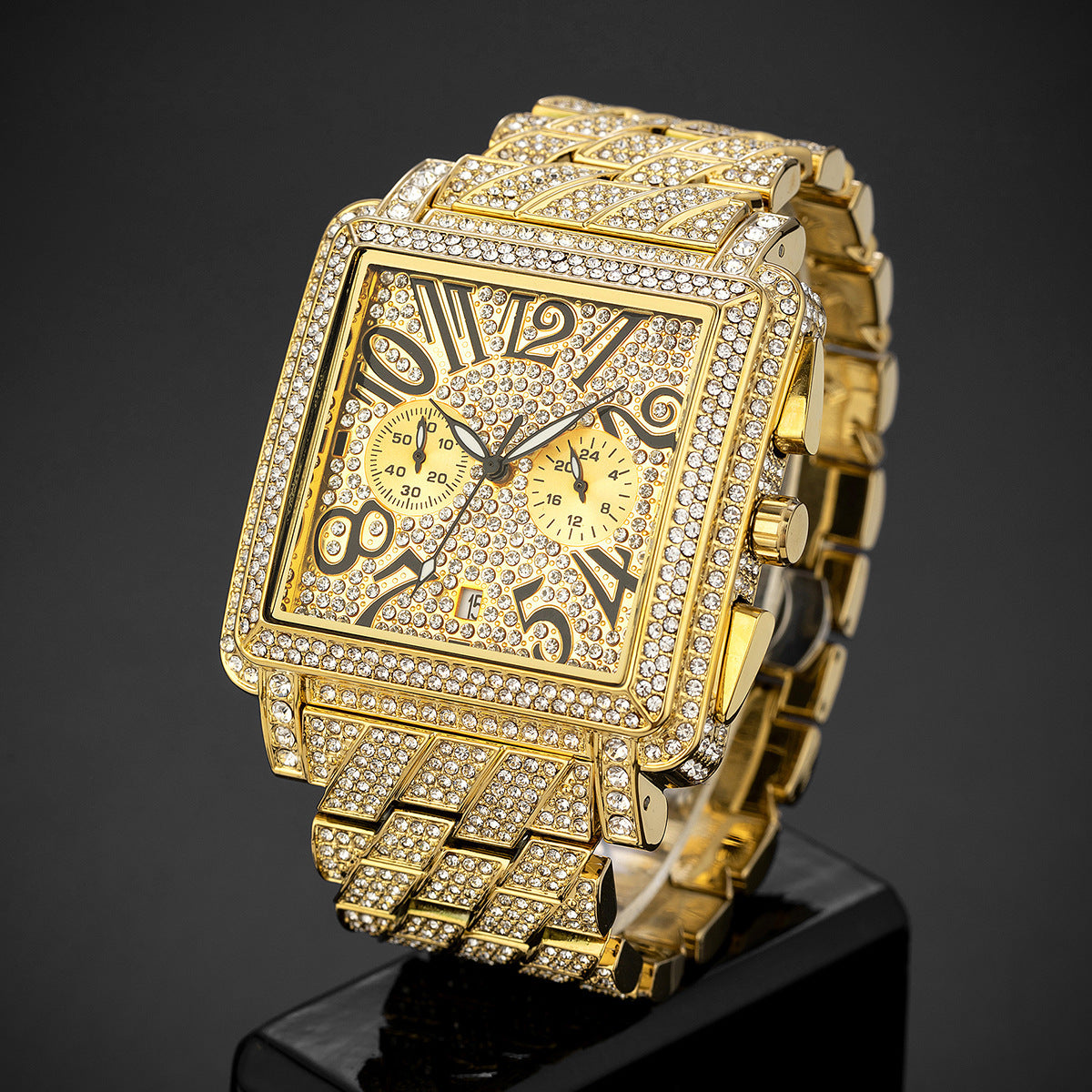 Men's Diamond Weird Digital Square Dial Multifunctional Waterproof Watch