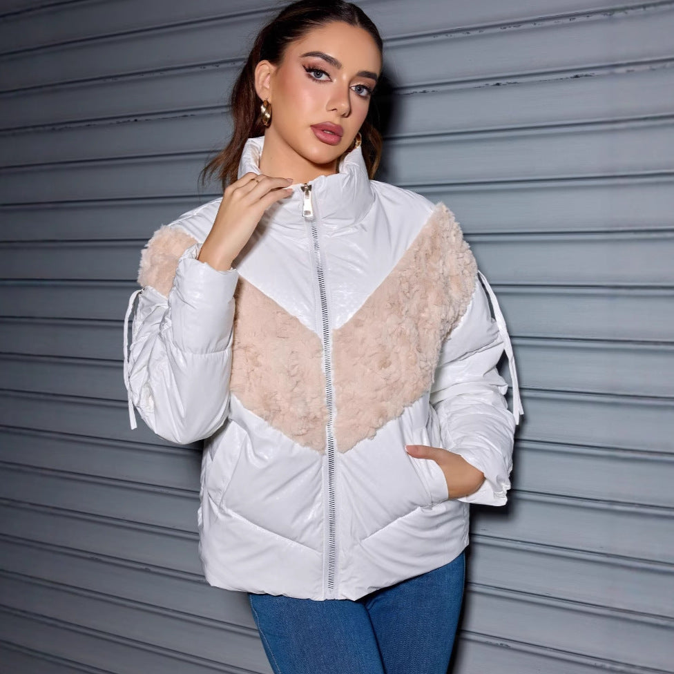 Women's Short Fur Stitching New Fashion Autumn Winter Coat