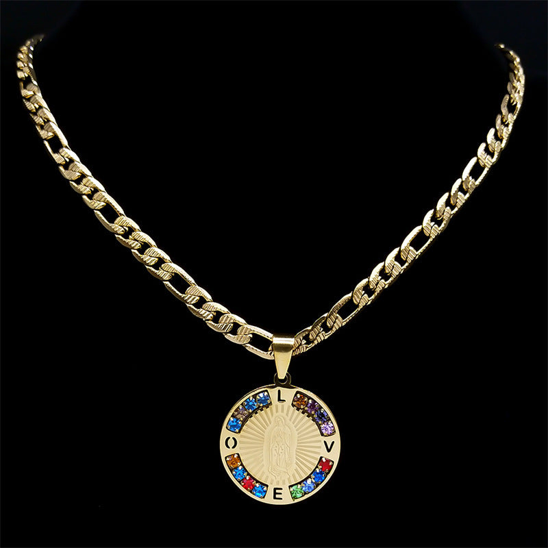 Color Crystal Necklace For Women Men Stainless Steel
