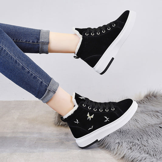 Velvet High Top Panel Sneakers For Women With Suede Upper