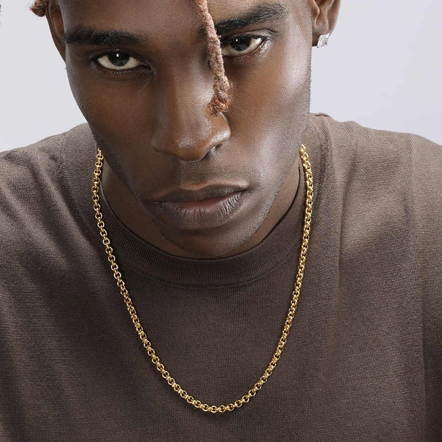 Golden Necklace Male Hip Hop Titanium Steel