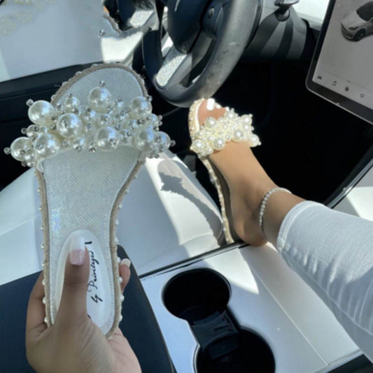 Cross Border Foreign Trade Ladies Pearl Sandals Flip Flops