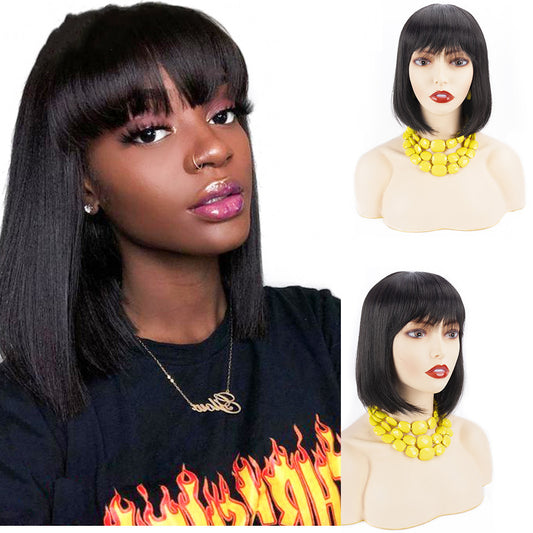 Women's Hand Cranked Real Hair Wavy Wig Headdress Deluxe