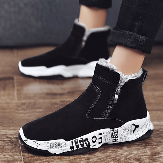 High Top Snow Boots Fleece Lined Warm Mens Suede Boots