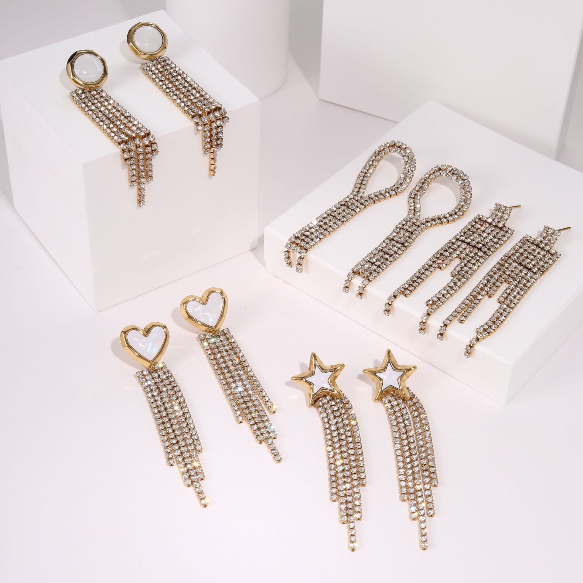 Diamond Tassel Love Stainless Steel Earrings