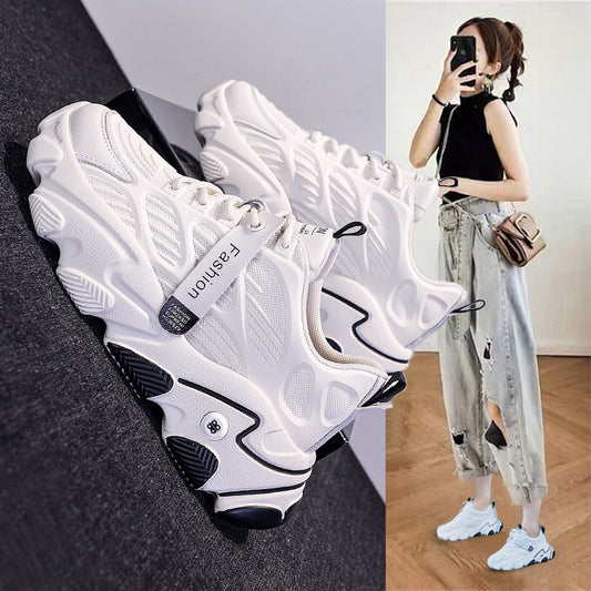 Womens Mesh Upper Chunky Sole Sneakers Round Toe Dad Shoes